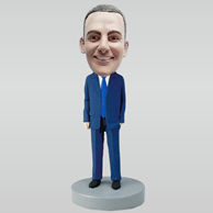 Personalized custom blue suit bobbleheads