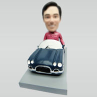 Personalized custom man with blue car bobbleheads