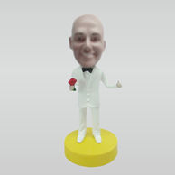 Personalized custom white suite bobbleheads