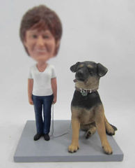 Personalized custom female bobblehead with dog