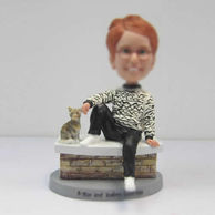 Personalized custom female and cat bobbleheads