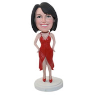Personalized custom woman in red formal dress bobbleheads