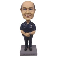 Personalized bald officer with badge and interphone bobblehead