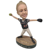 Personalized custom female baseball player pitching ball bobbleheads
