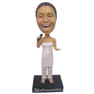 Personalized female singer singing with mic in hand bobbleheads