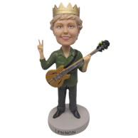 Personalized female guitarist playing guitar with crown bobbleheads