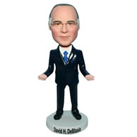 Glasses man in black suit matching with blue tie bobblehead