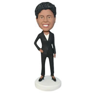 Business office lady in black suit bobblehead