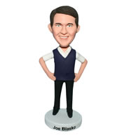 Free man in black waistcoat matching with white T-shirt bobblehead