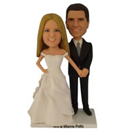 Groom in black suit and his bride in white wedding dress custom bobblehead