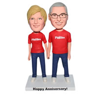 Custom husband and wife are all in red shirt bobble head