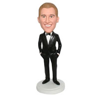 Custom handsome groomsman in black suit matching with bowknot tie  bobblehead