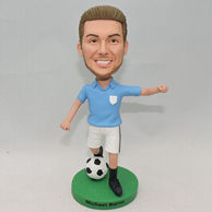 Young boy soccer player bobblehead with bule jersey
