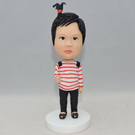 Custom cute little girl bobblehead with red and wihte stripe shirt