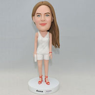 Custom beautiful girl bobblehead with white outfit and red high heel
