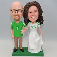 Custom funny couple bobblehead with green jersery shirt
