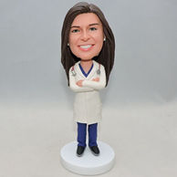 Personalized woman doctor bobble head doll with stethophone on the neck