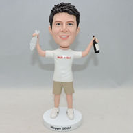 Personalized boy bobblehead doll with fish and beer on hands