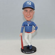 Personalized baseball bobble head doll with blue cap and shirt