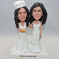 Custom twins sisters bobblehead with white dress