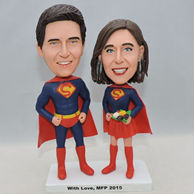 Custom sweet super couple bobblehead with red cape and boot