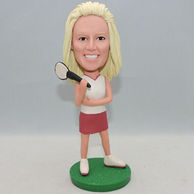 Custom tennis player bobblehead with red skirt