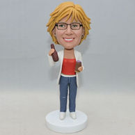 Personalized female bobblehead with white coat