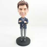 Personalized man bobblehead with nay blue coat