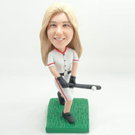 Personalized female baseball player bobblehead with white ball