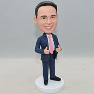 Customized business men bobblehead in black suit and plaid tie