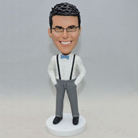 Personalized bobblehead in bib pants and bow tie