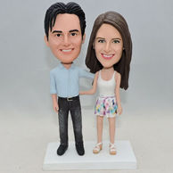 Personlized couple bobbleheads both with leisure wear