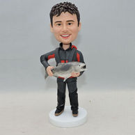 Personalized men bobblehead who holding a fish