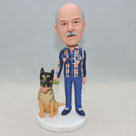 Custom gift father bobbleheads with a gray dog