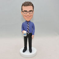Personalized men bobbleheads with a cup of tea on his hand