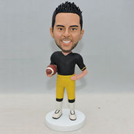 Personalized men bobbleheads with a rugby on his hand