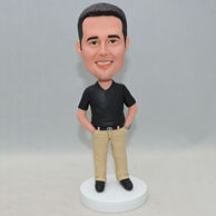 Normal standing men bobbleheads with two hands inside pocket