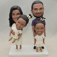 Custom Family Bobbleheads Mom & Dad with their daughters
