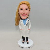 Personalized Woman Bobbleheads with doctor uniform and Stethoscope
