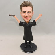 Personalized Men Bobblehead with hands up in black clothes