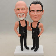 Custom Bobblehead father and son in black trousers& waistcoat