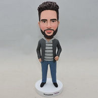 Aggressive man bobblehead with short curly hair