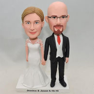 Realistic couple bobbleheads bride with wedding dress made of lace