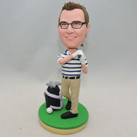 Active golf bobblehead toothpaste smile with brown hair