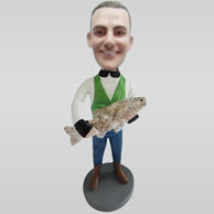 Personalized custom man and big fish bobbleheads