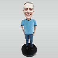 Personalized custom casual man and black shoes bobbleheads