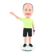Custom old men in light yellow t-shirt with one hand raising into air bobble heads