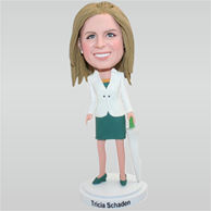 Office lady in white suit holding an umbrella custom bobbleheads