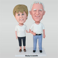 Old man in white shirt and his wife in white shirt custom bobbleheads