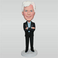 Business man in black suit matching with blue shirt custom bobbleheads